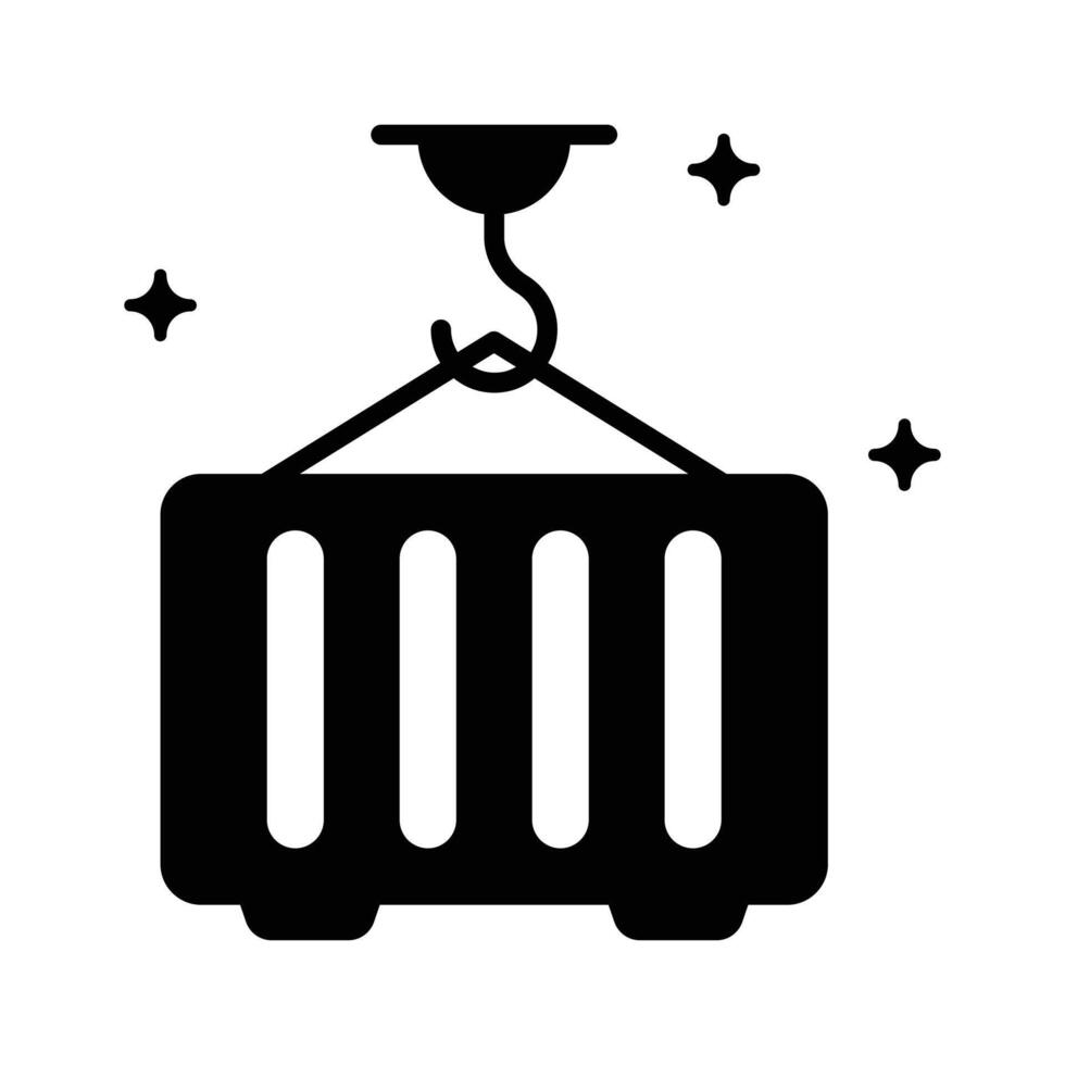 Premium glyph icon of lifting container with crane vector
