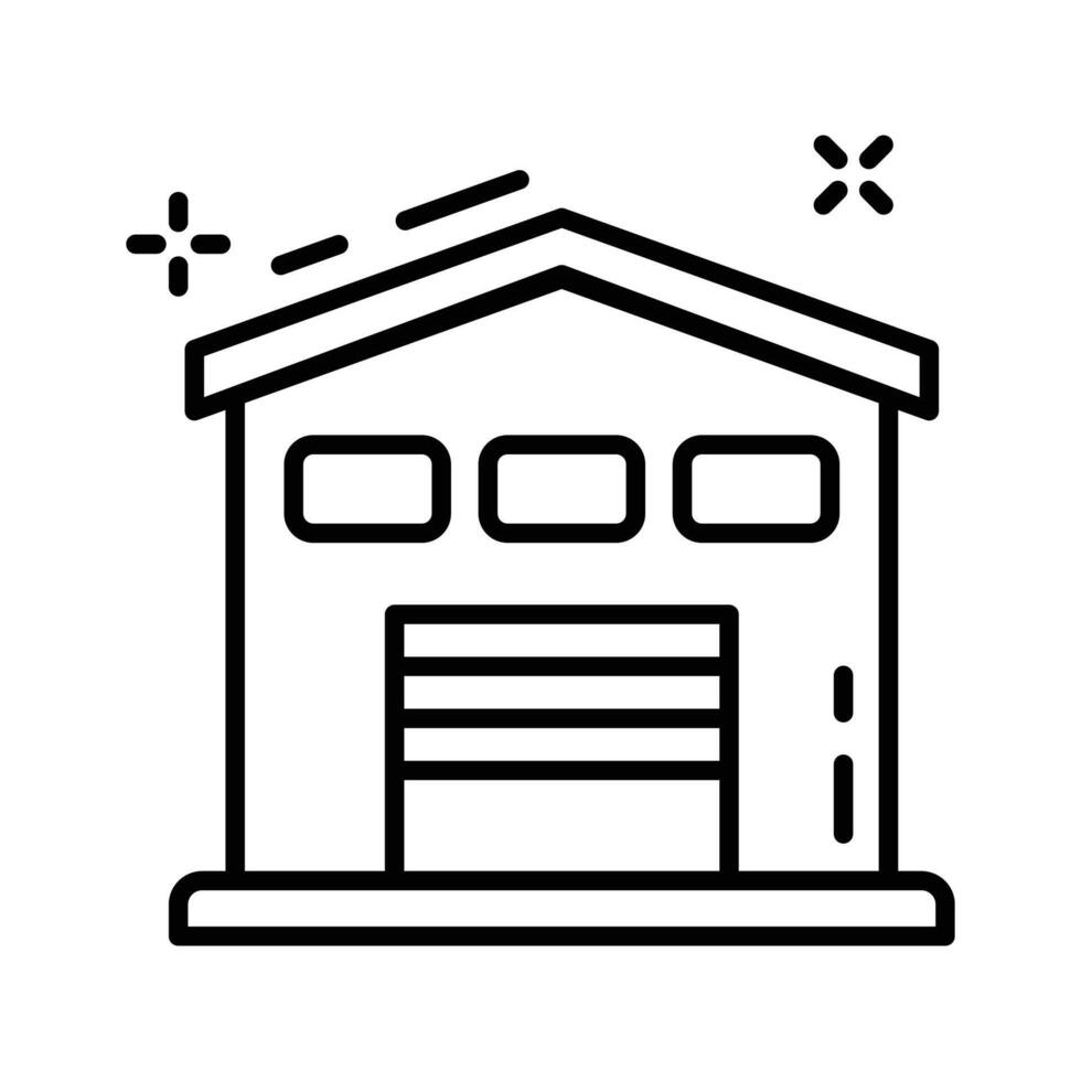 Modern linear icon showing organized warehouse building. vector