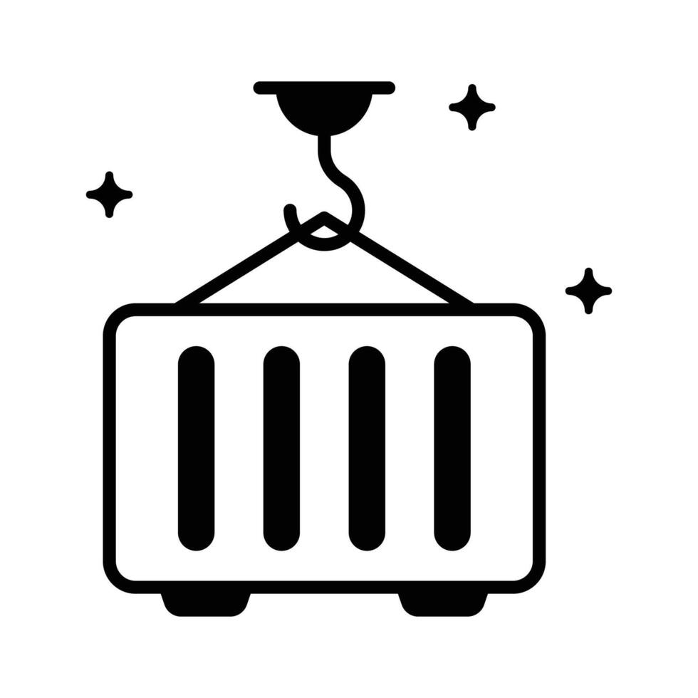Premium glyph icon of lifting container with crane. vector