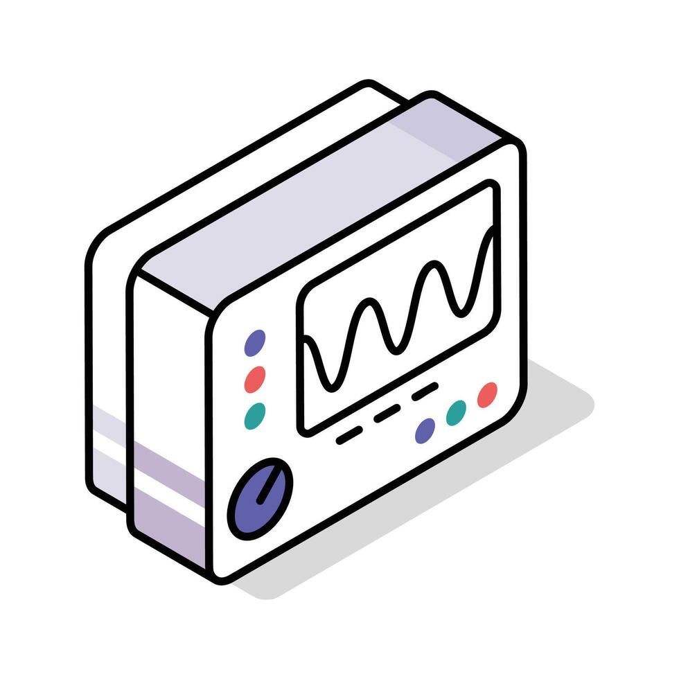 A premium isometric outline icon of oscilloscope display vector