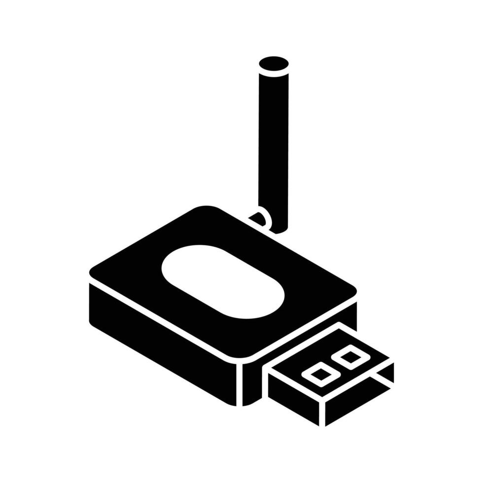 A trendy isometric glyph icon of dongle usb device vector