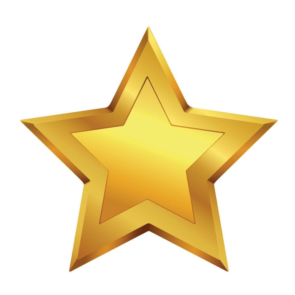 Shiny golden star icon with three-dimensional effect and smooth surface on white background in clean style vector