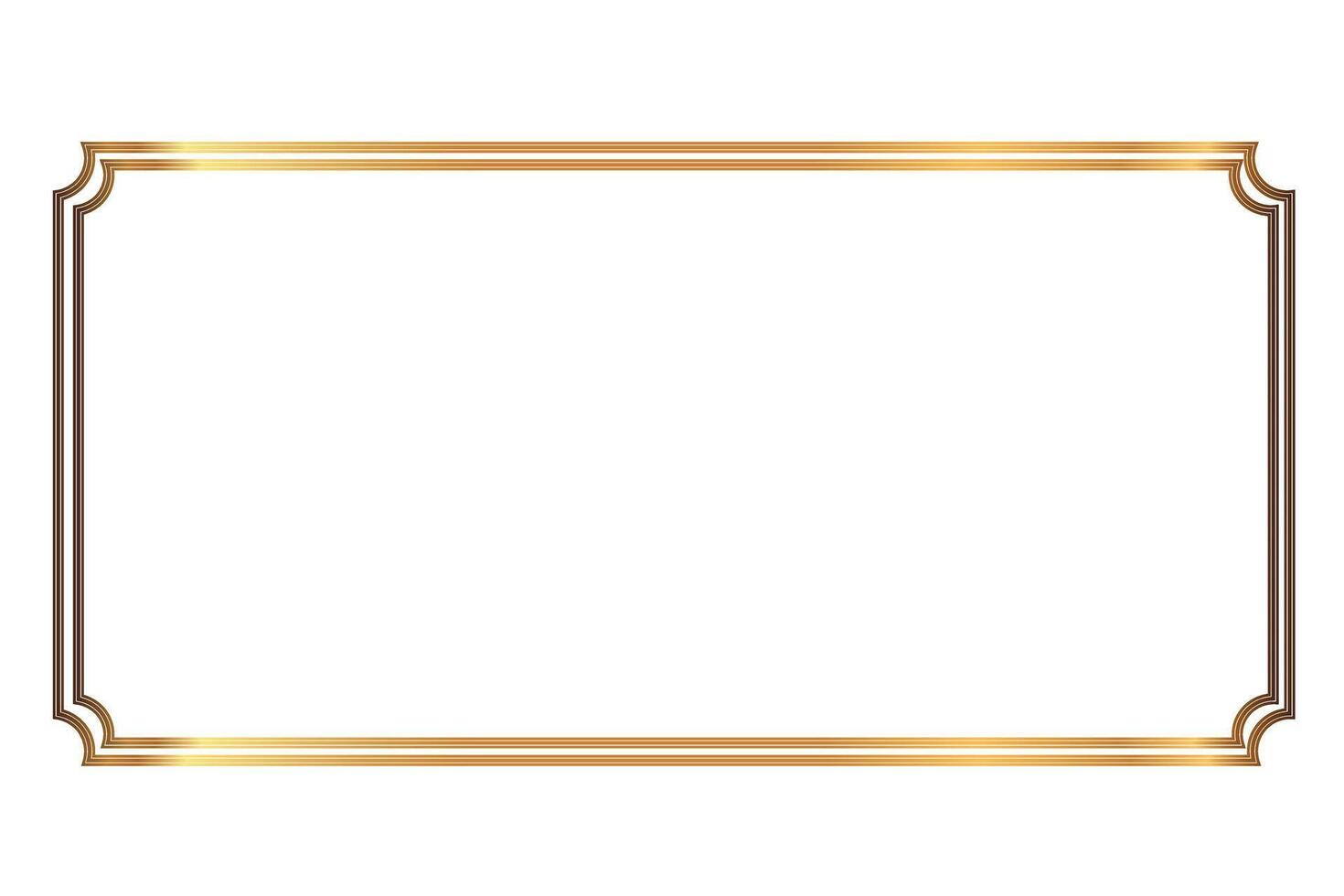 Elegant gold rectangular frame with corner accents and glowing effect on white background for decoration use vector