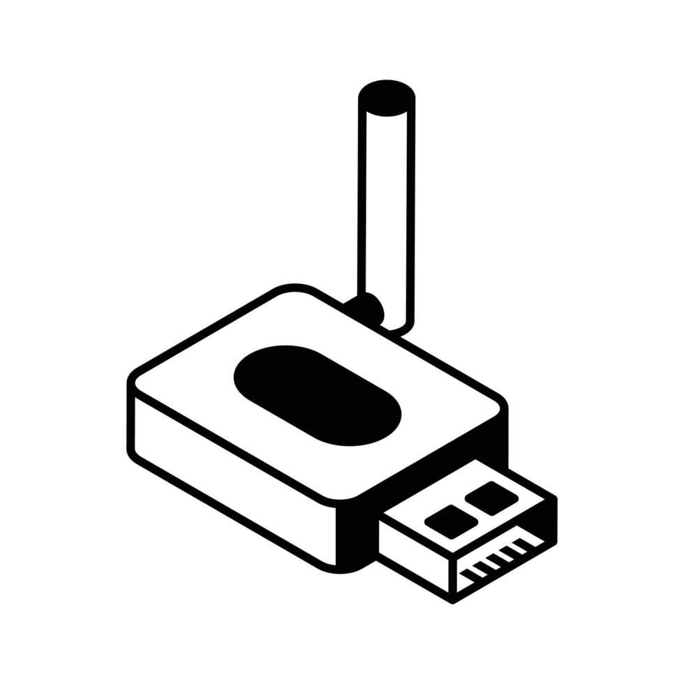 A trendy isometric glyph icon of dongle usb device.. vector
