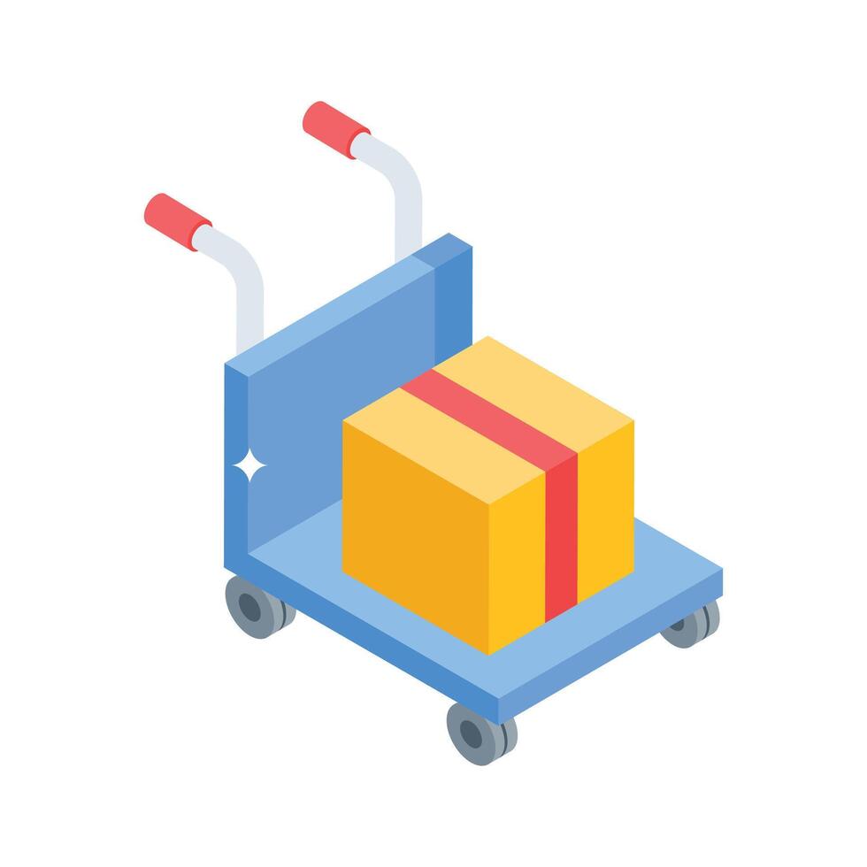 A customizable isometric icon showing logistic cart movement vector