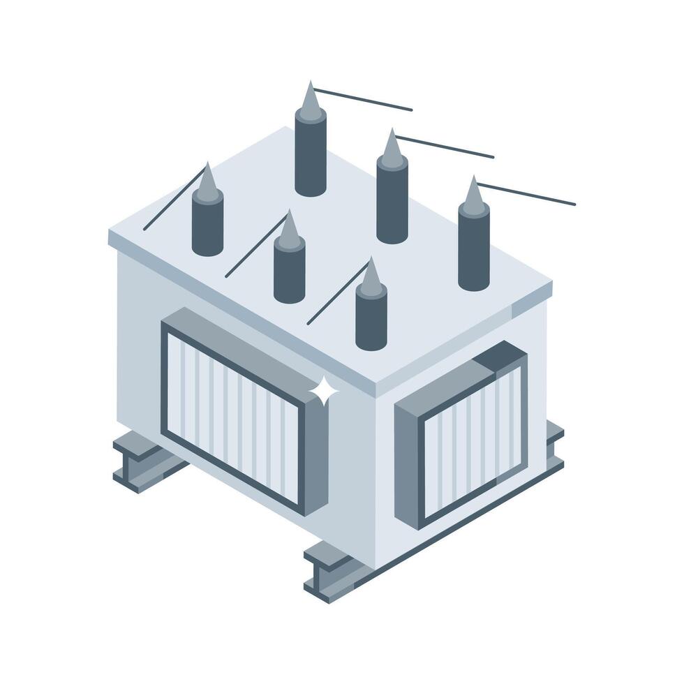 A premium isometric icon of electric power transformer vector