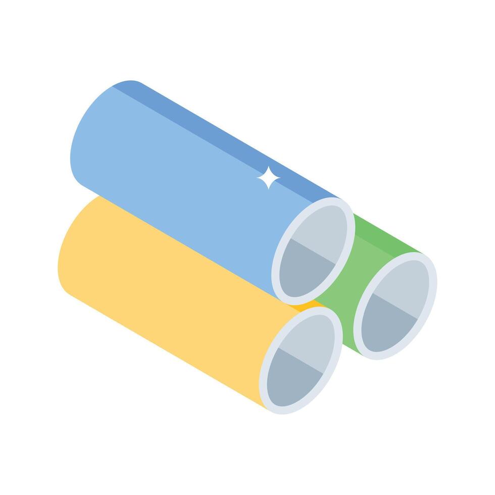 Easy to edit isometric icon of stacked concrete pipes vector