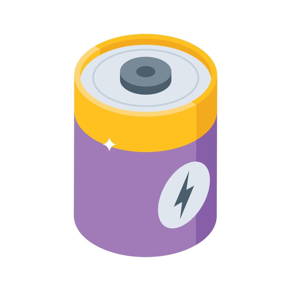 A customizable isometric icon showing power cell vector