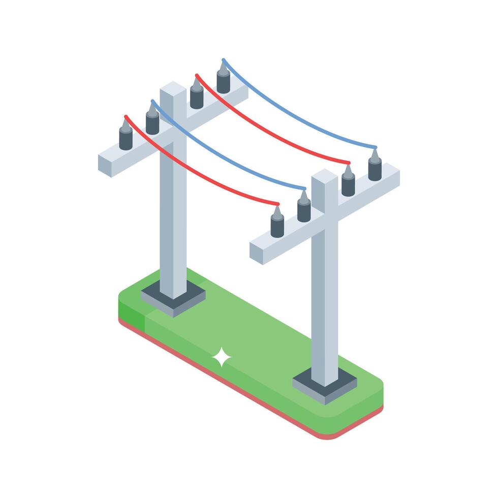 Trendy isometric style icon of transmission pole with wires vector