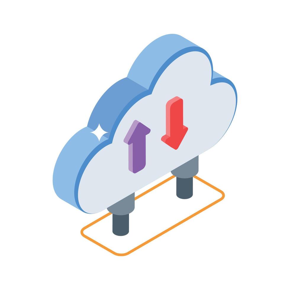 A captivating isometric icon of cloud transfer process vector