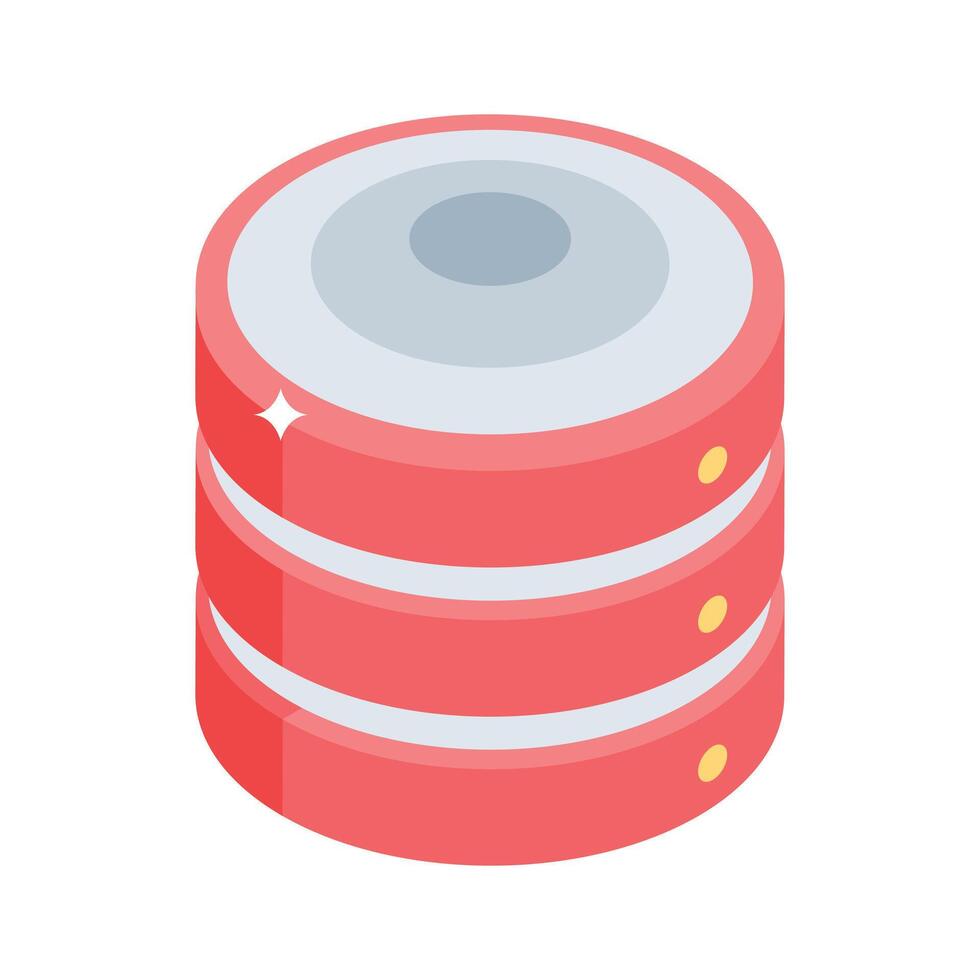 Here is an isometric icon of database system storage vector