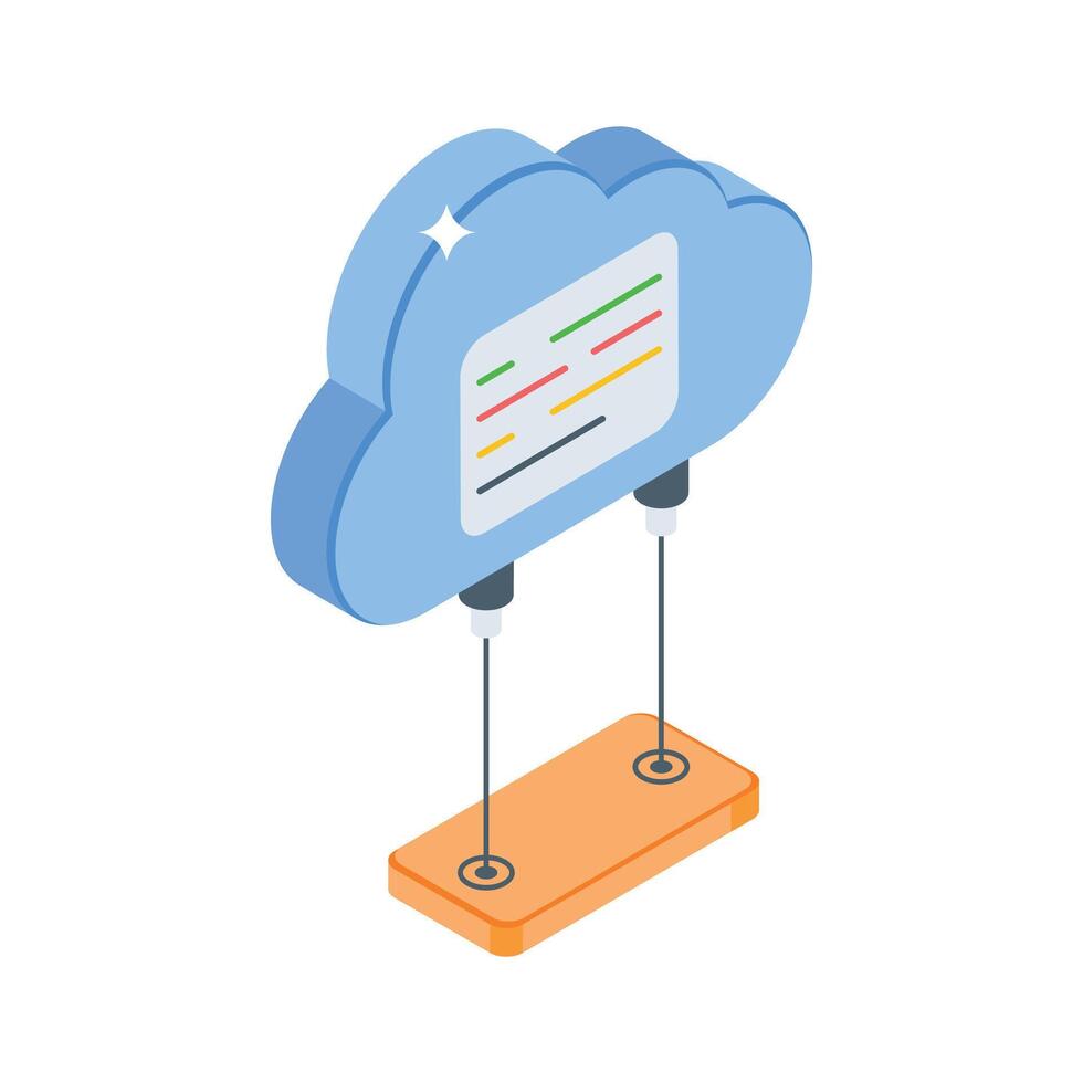 An elegant isometric style icon showing cloud computing network vector
