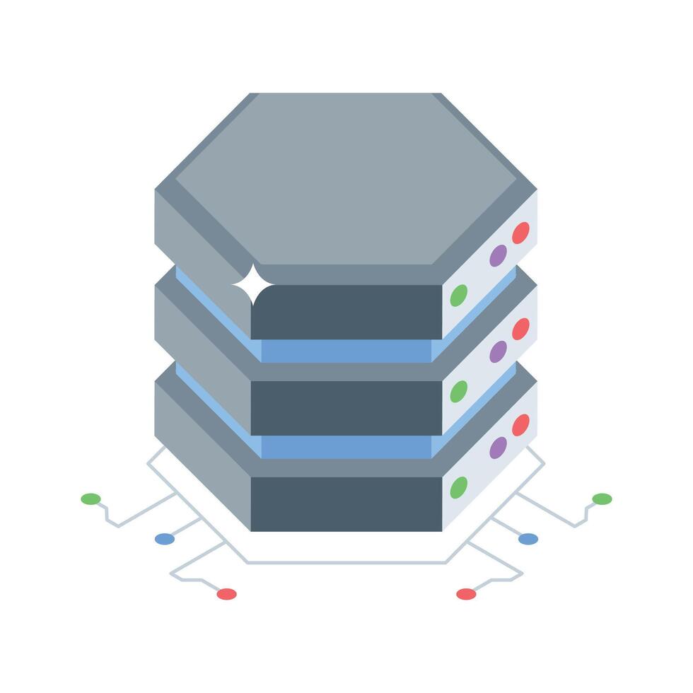 A modern isometric style icon of digital server unit vector