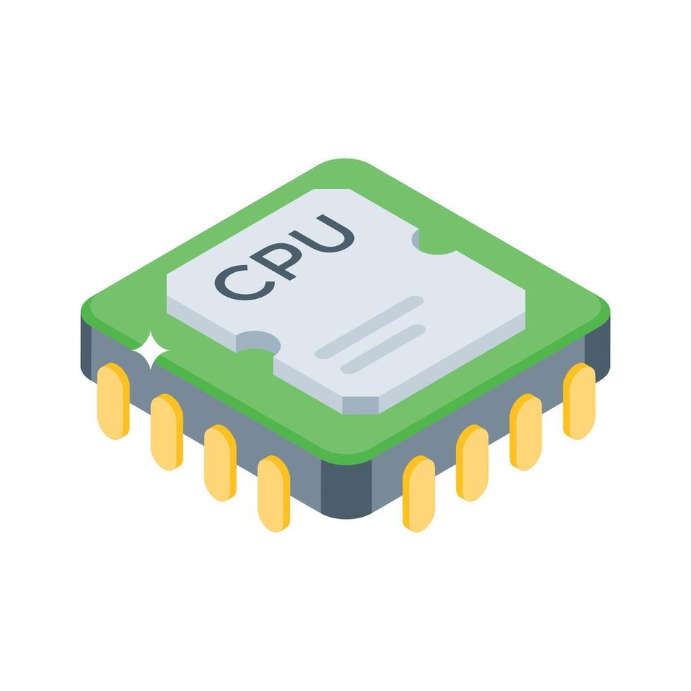 A premium isometric style icon of microprocessor chip vector