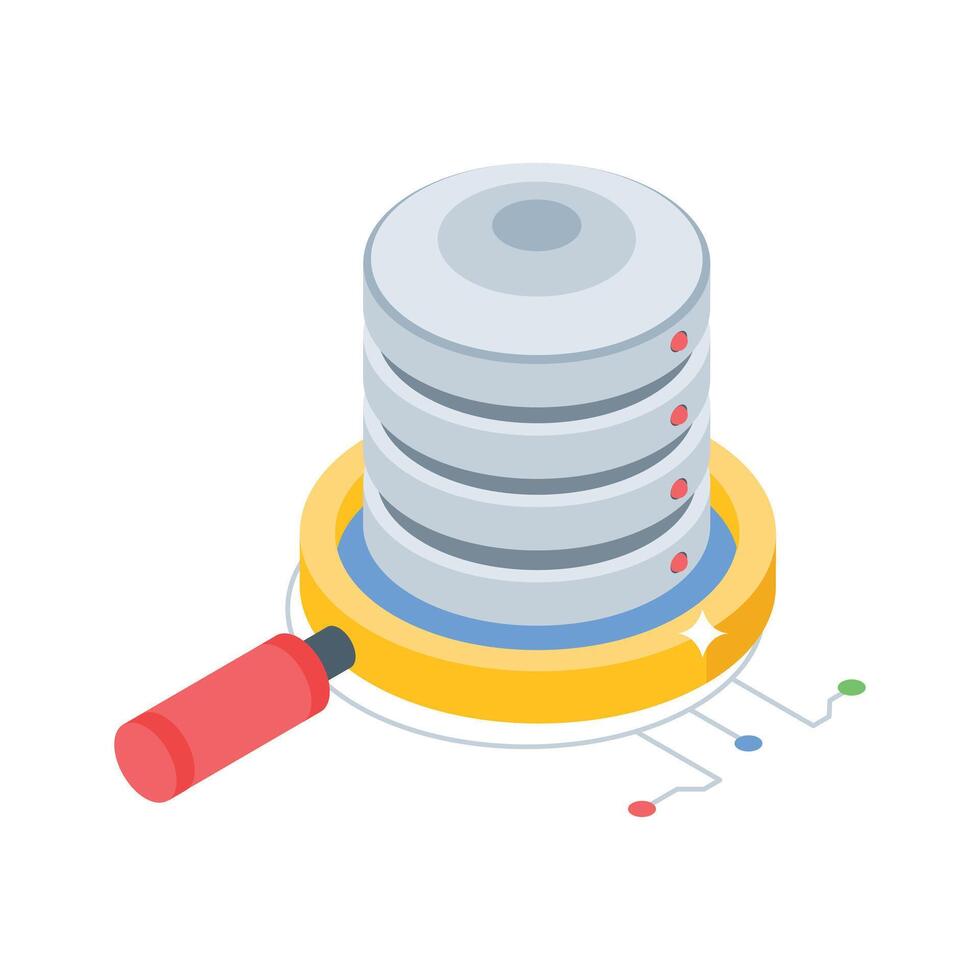Grab this isometric icon showing database search vector