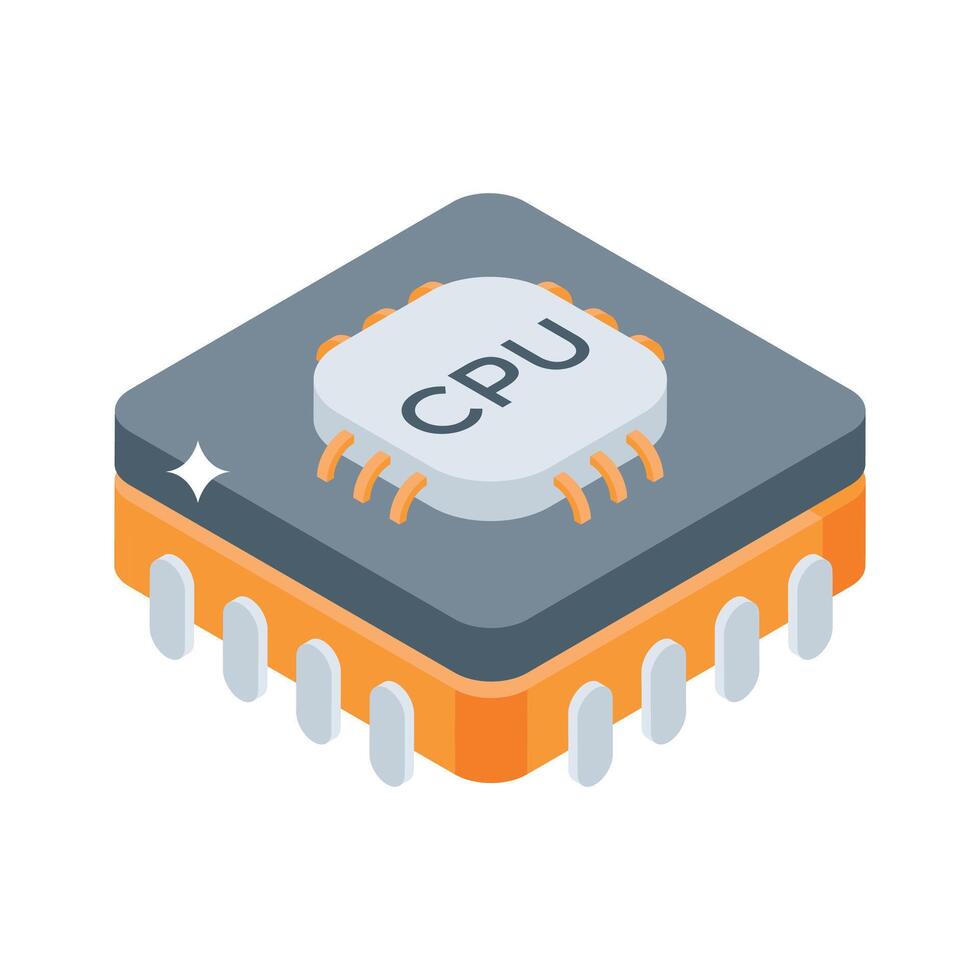 Here is an isometric style icon of cpu processor chip vector