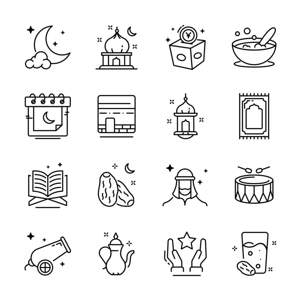 Get this latest line collection of islamic month icons, easy to edit.. vector