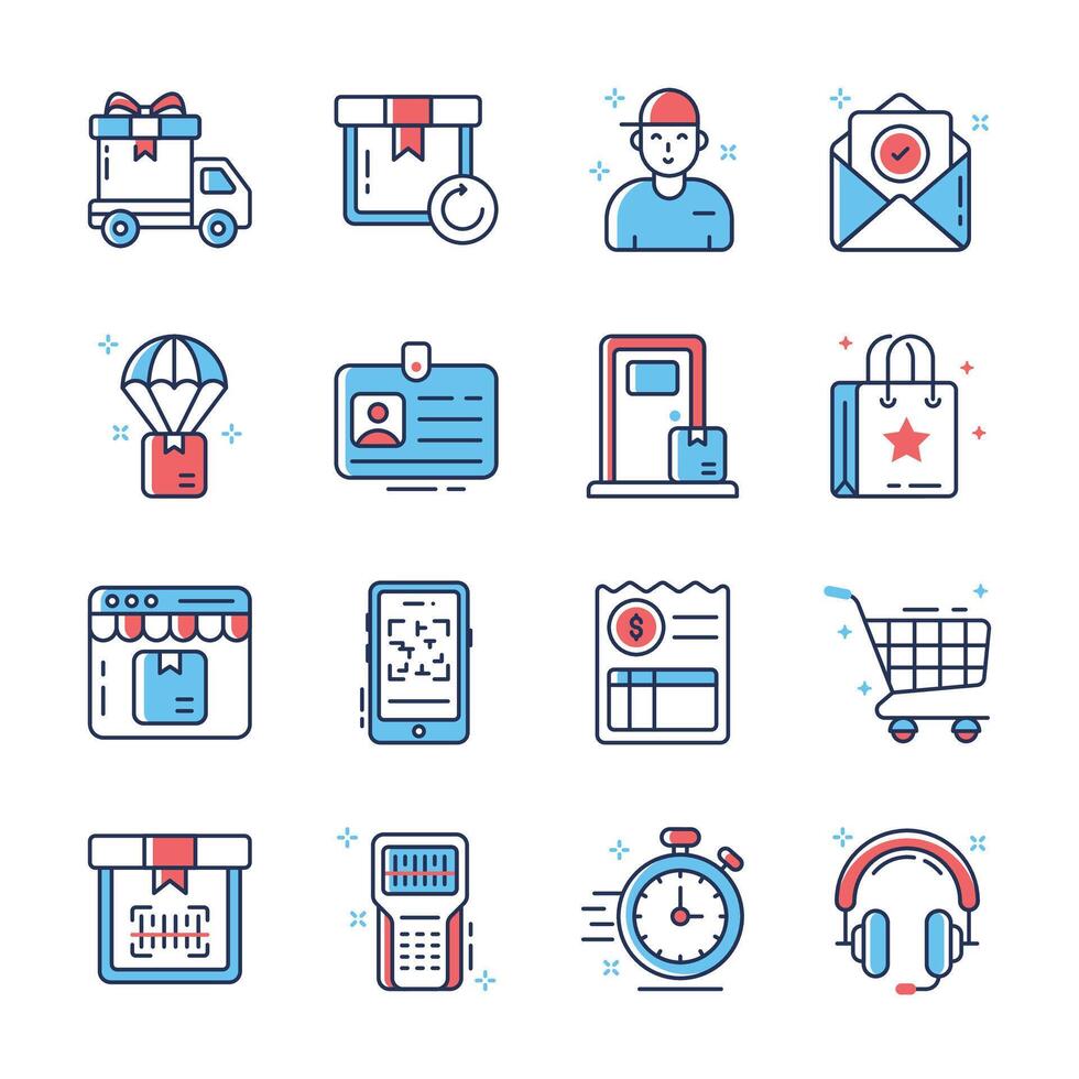 Grab this latest collection depicting logistics and courier outline icons vector
