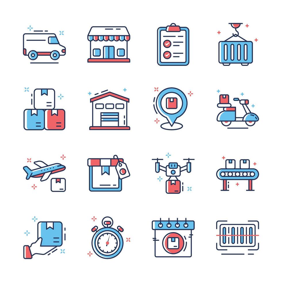Get this amazing collection of delivery services outline style icons vector