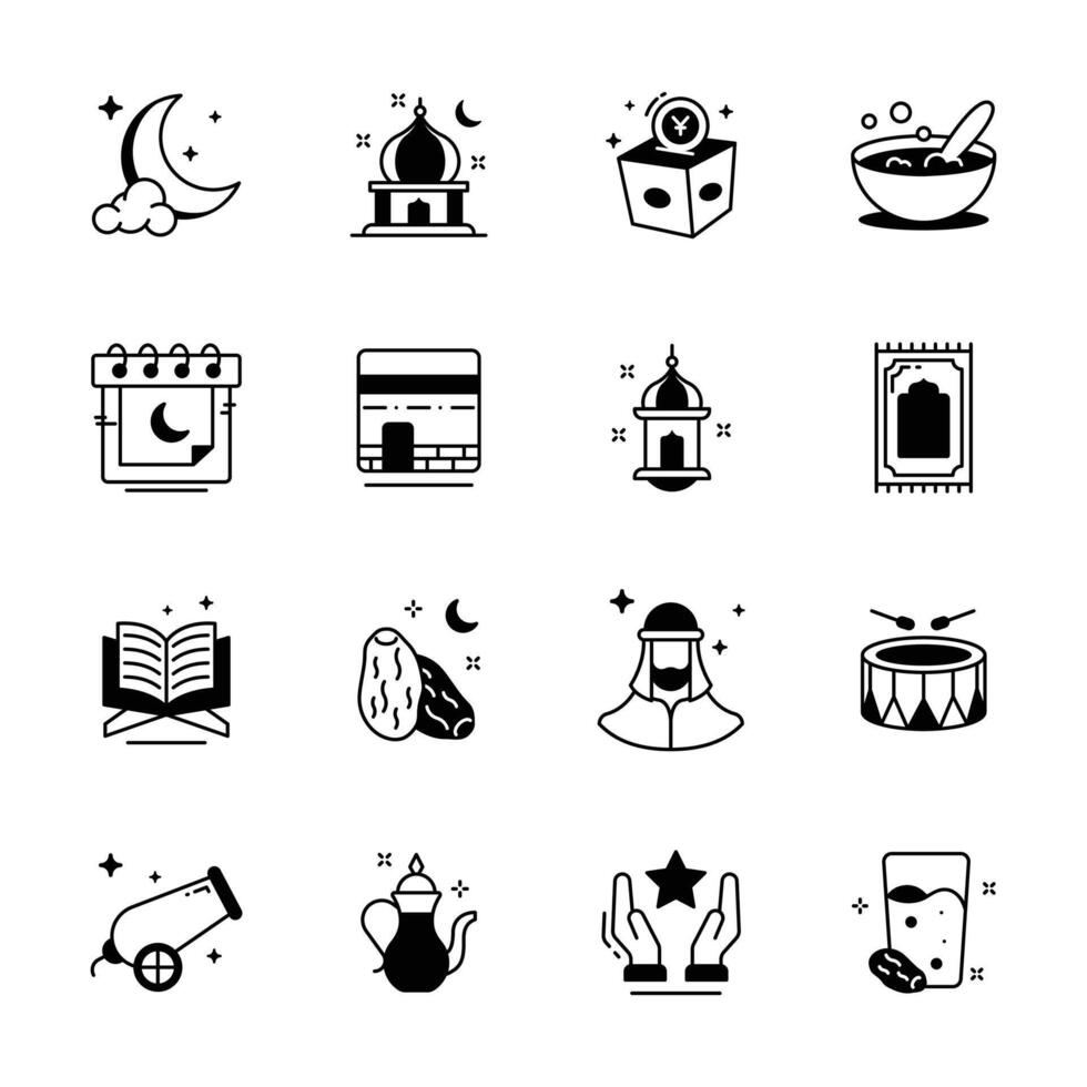 Get this latest line collection of islamic month icons, easy to edit... vector