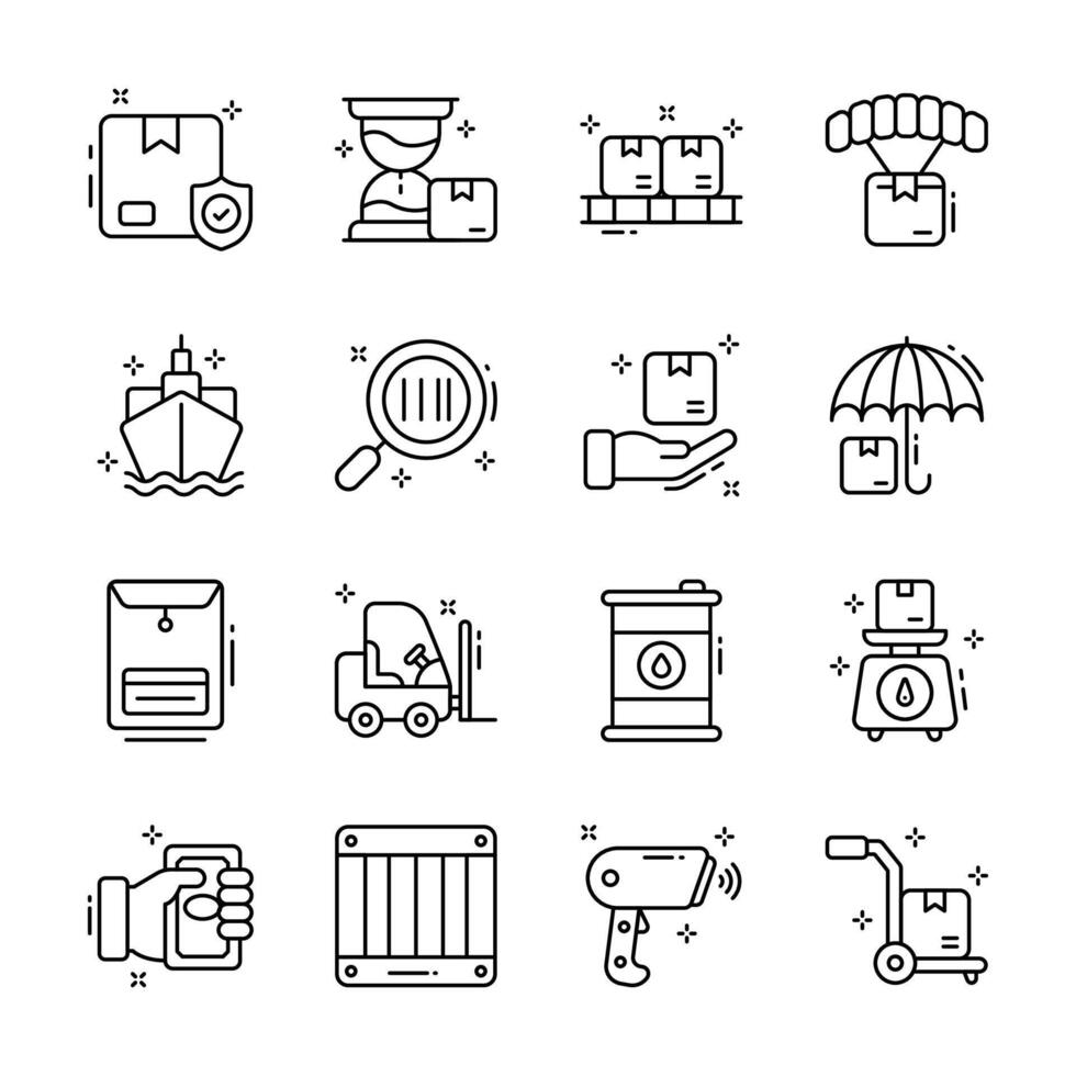 Download our premium bundle of delivery and logistics outline icons.. vector