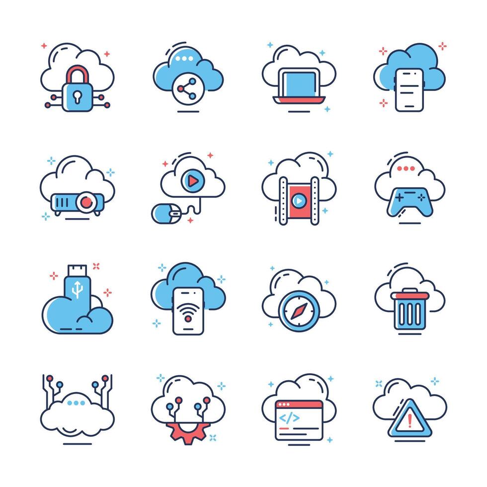 Check out premium bundle of cloud technology and backup line icons vector