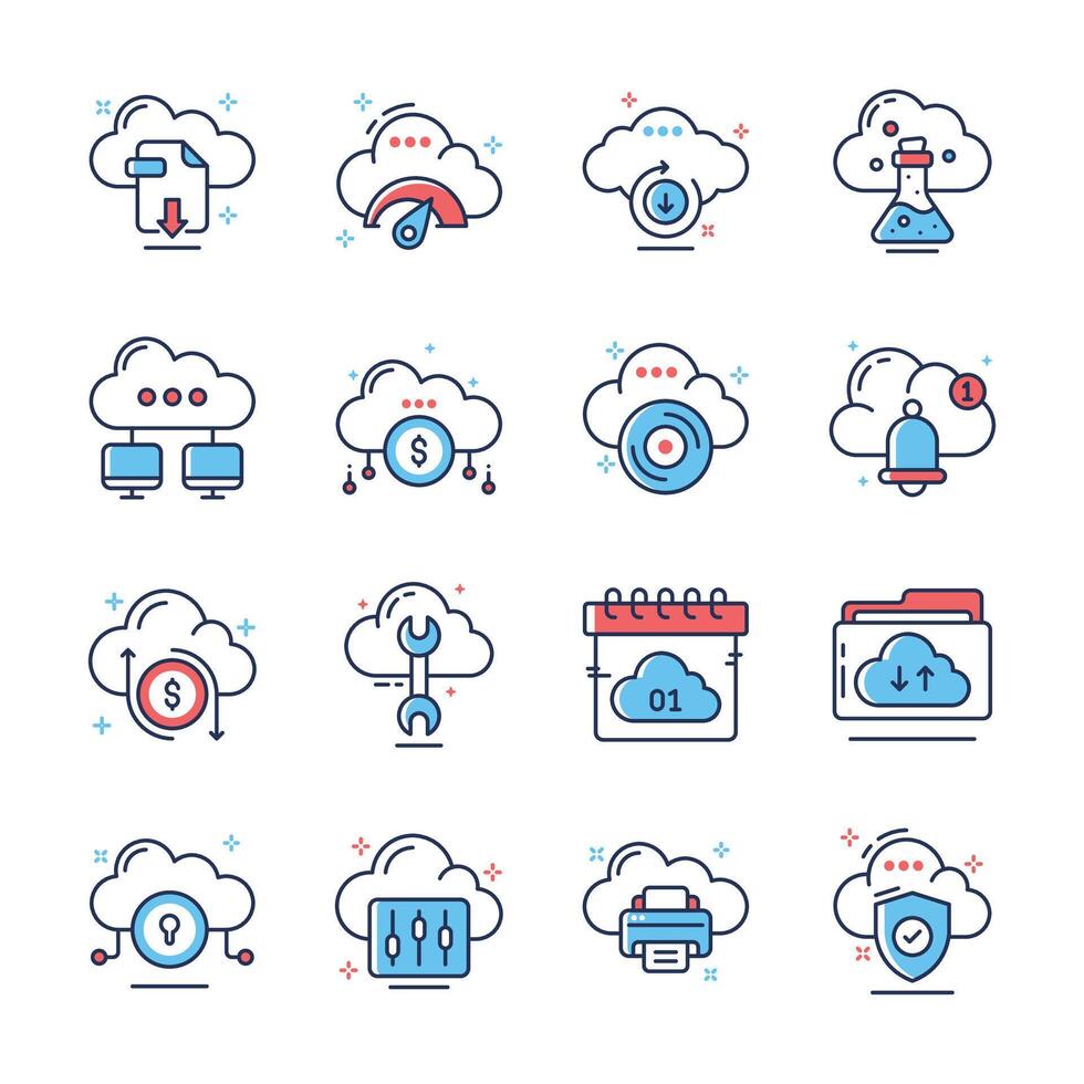Grab this handy collection of cloud services linear style icons vector