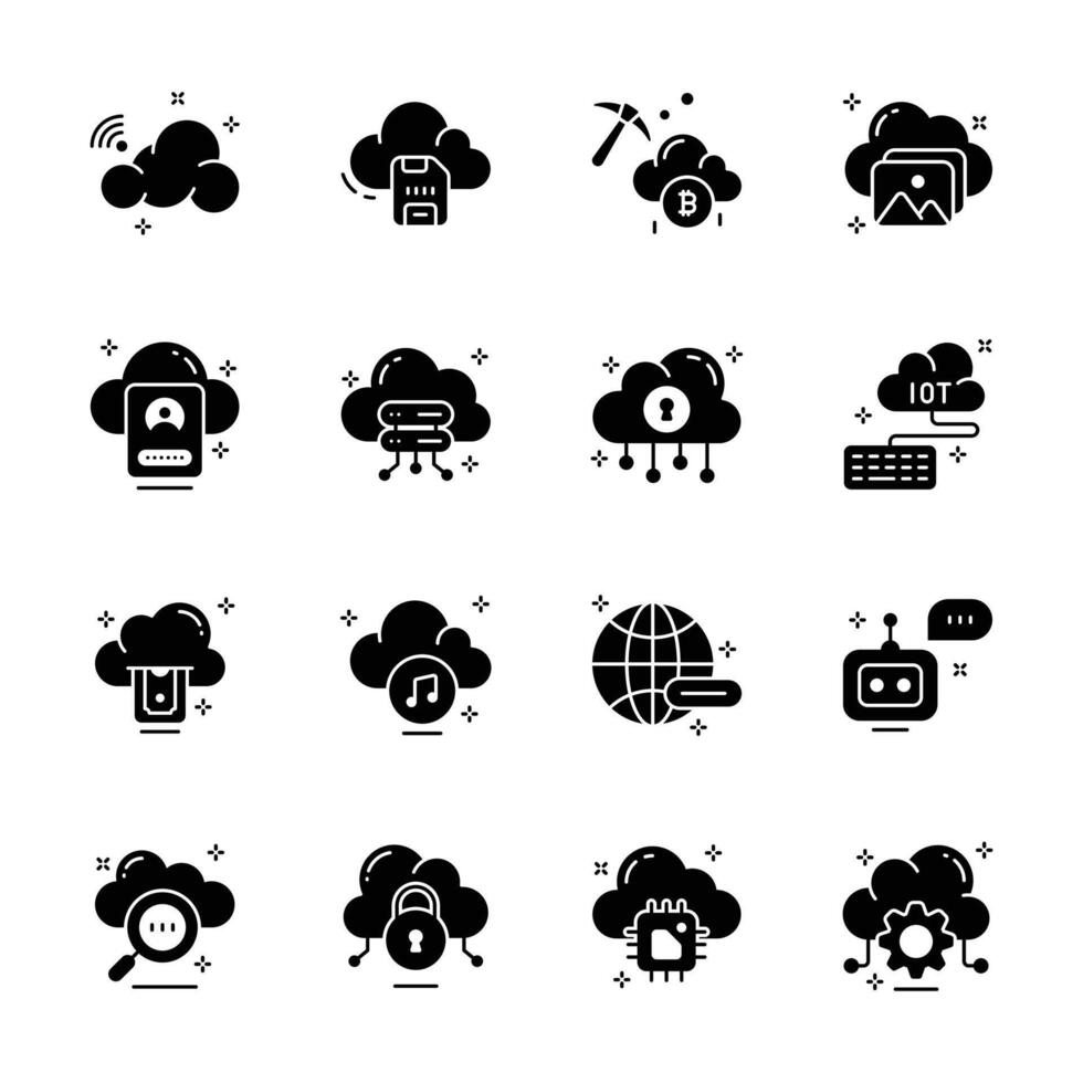 Get this amazing line style collection of cloud storage icons. vector
