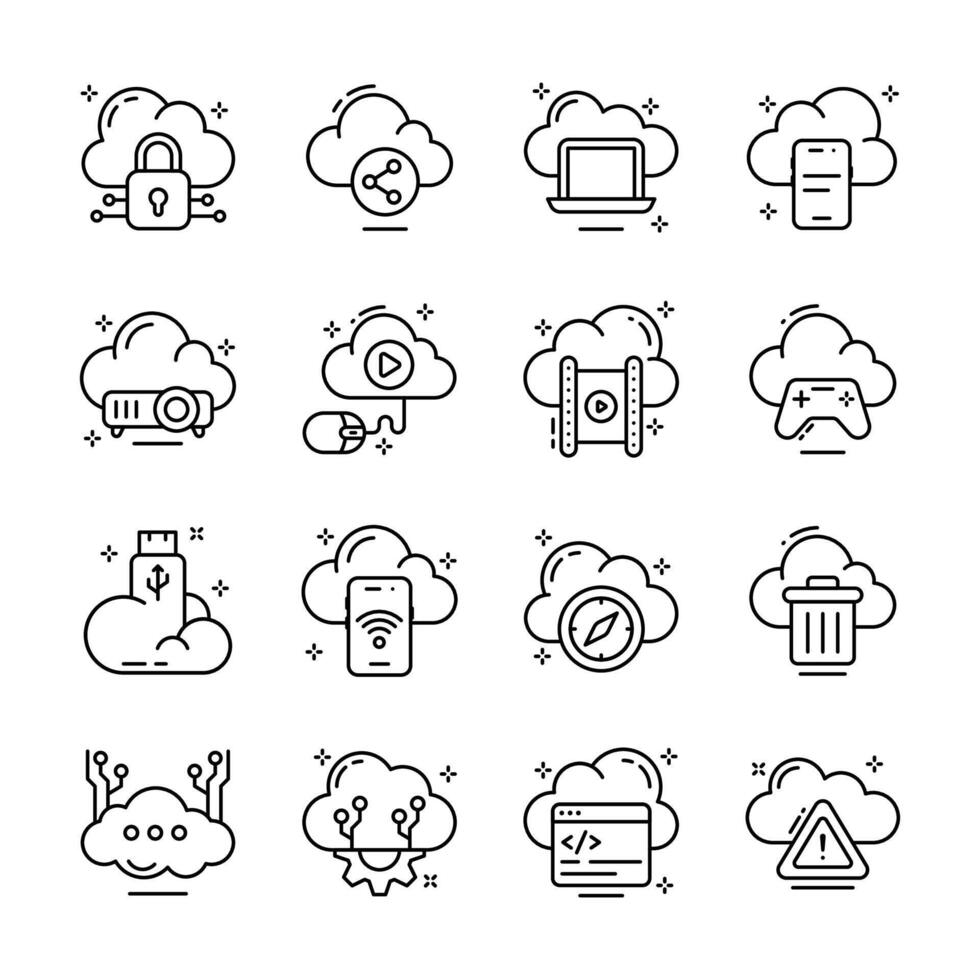 Check out premium bundle of cloud technology and backup line icons.. vector