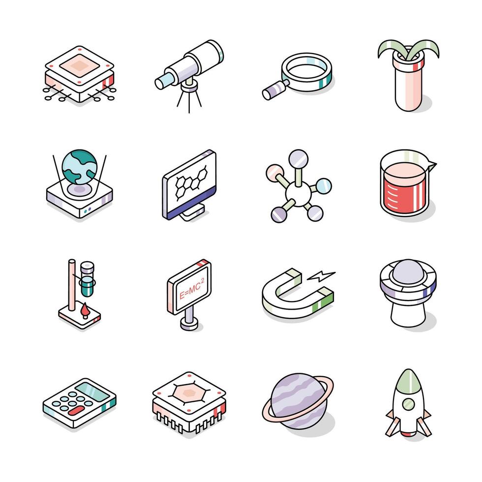 Check out modern pack showing science and technology study isometric icons vector