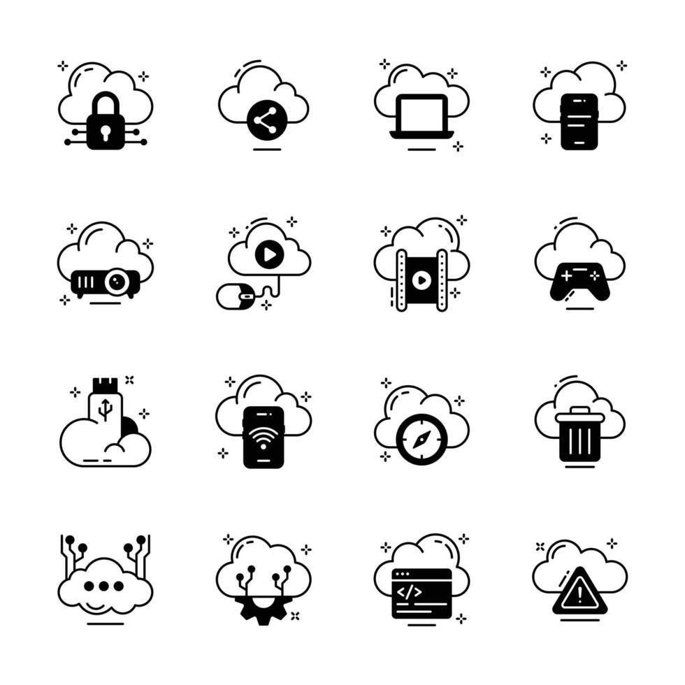 Check out premium bundle of cloud technology and backup line icons... vector