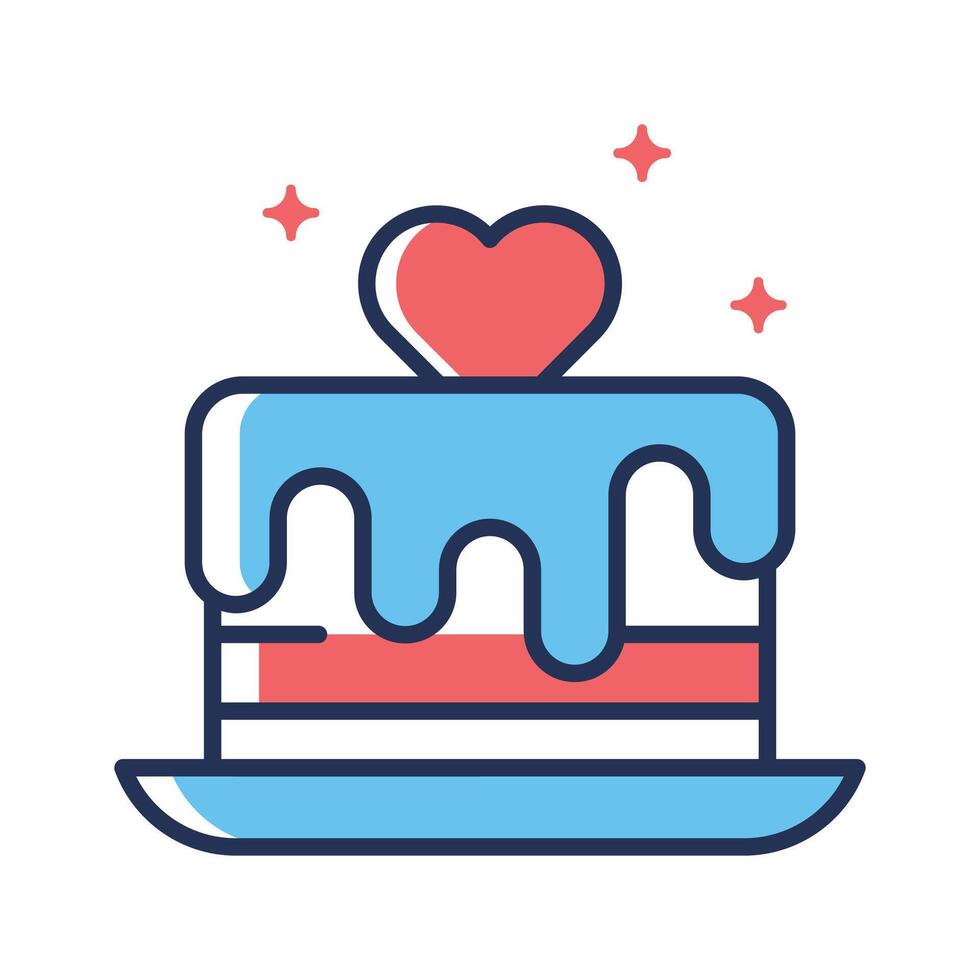 An icon creatively designed in line style showing valentine cake with heart vector