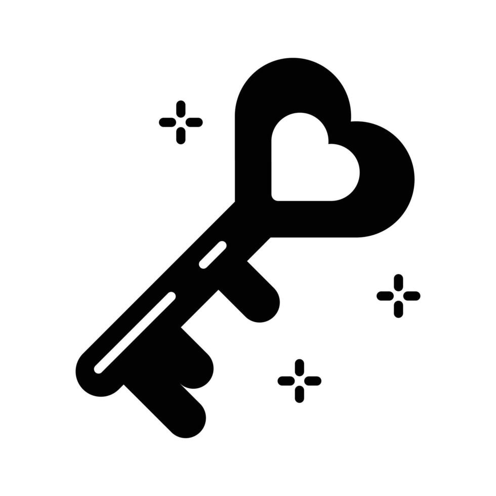 An editable linear style icon showing heart love key. vector