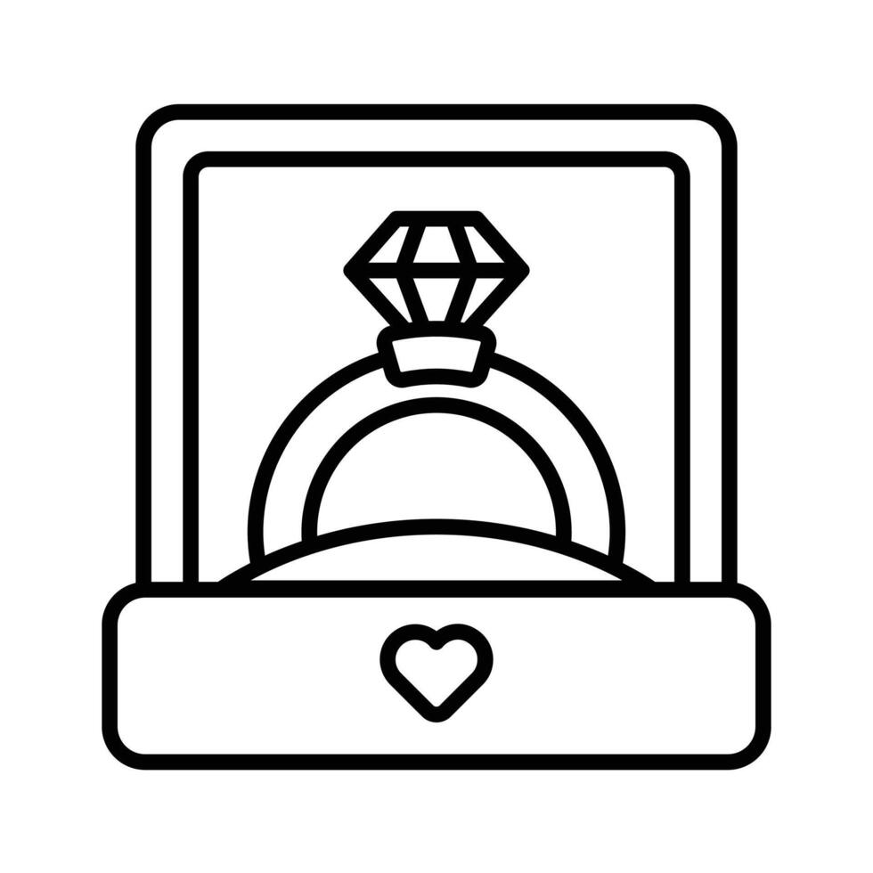 Easy to edit line style icon depicting engagement ring box.. vector