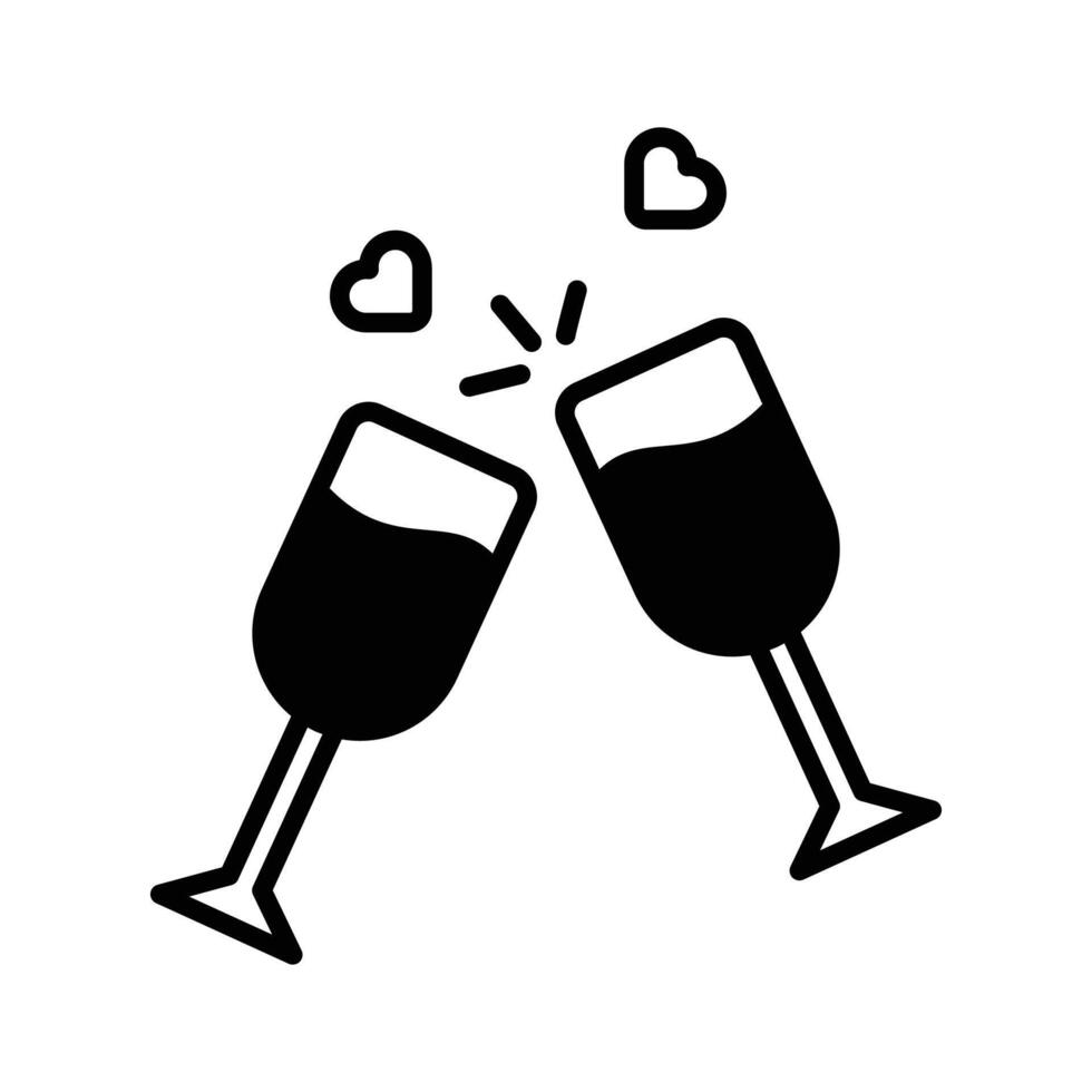 An icon of love toast wine glasses in glyph style vector