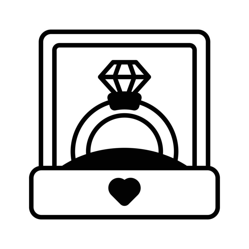 Easy to edit glyph style icon depicting engagement ring box vector