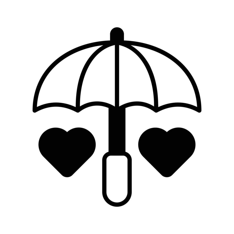 A captivating glyph style icon of rain romance umbrella with hearts vector