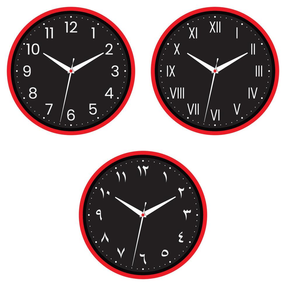 Analog Clock Set with Roman and Arabic Numbers vector