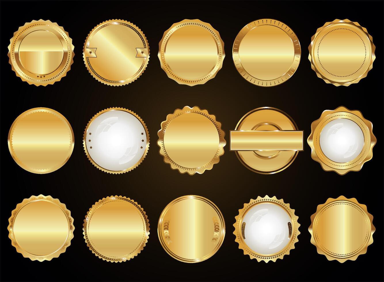 Collection of golden badges labels laurels and ribbons vector