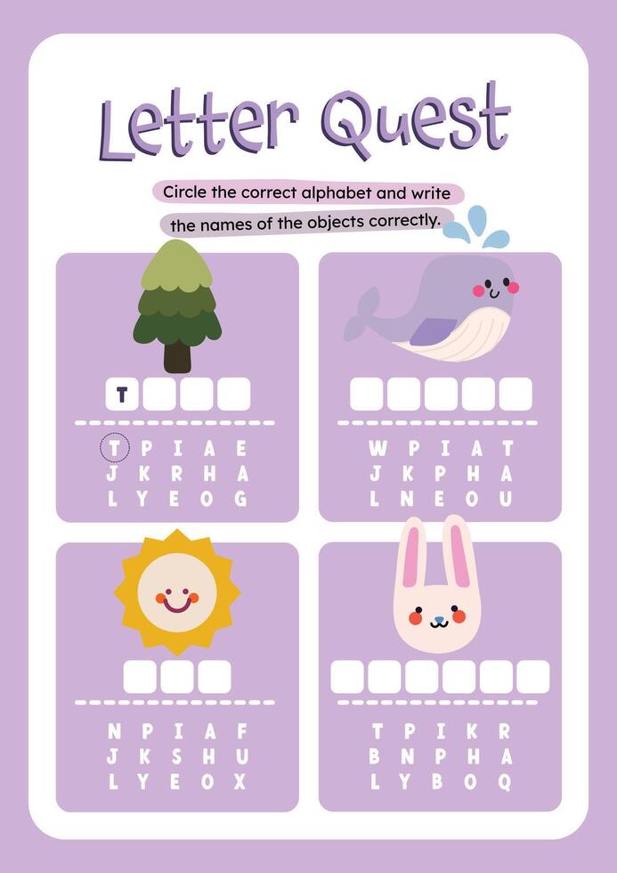 Printable kawaii worksheet with colorful objects for kids to circle and label each item to build writing and vocabulary skills vector