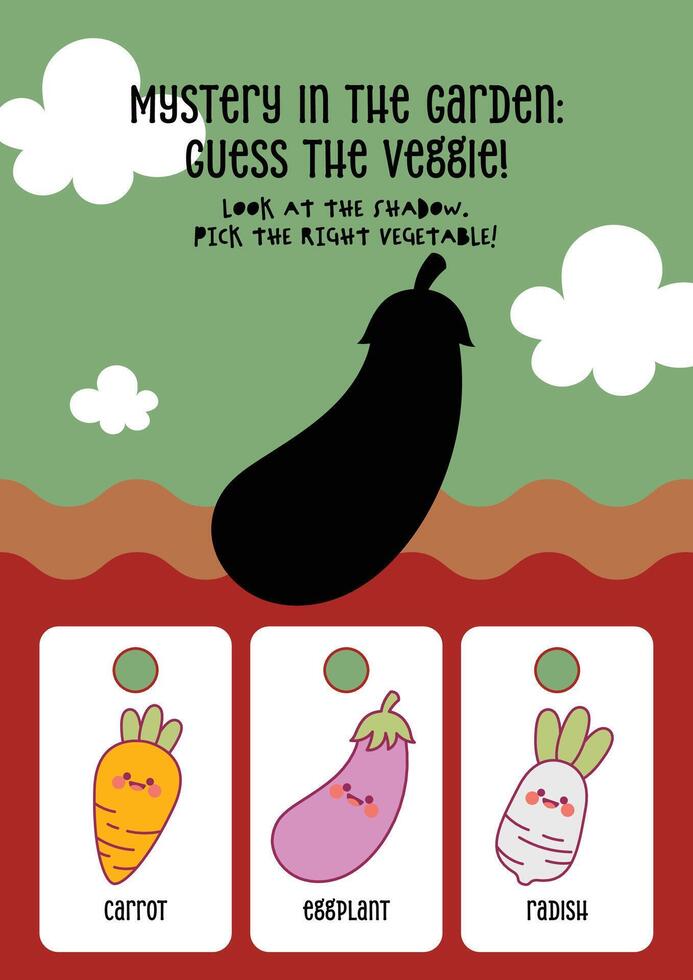 Fun printable worksheet with vegetable shadows for kids to guess and enhance early visual recognition vector