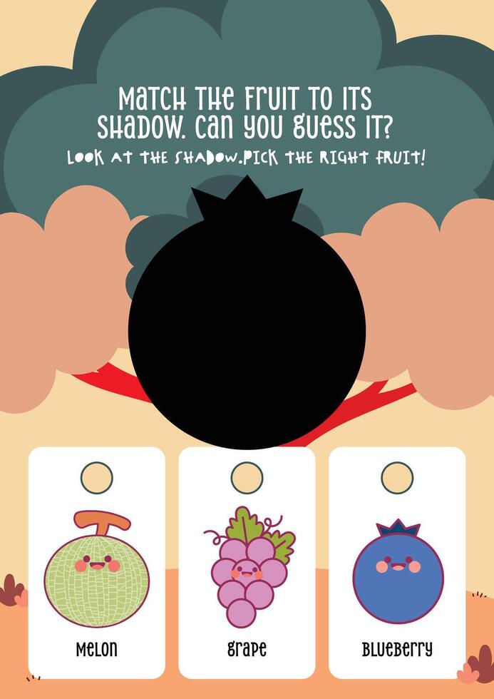Fun fruit shadow matching worksheet in a cute printable format for kids to enjoy learning and recognition vector