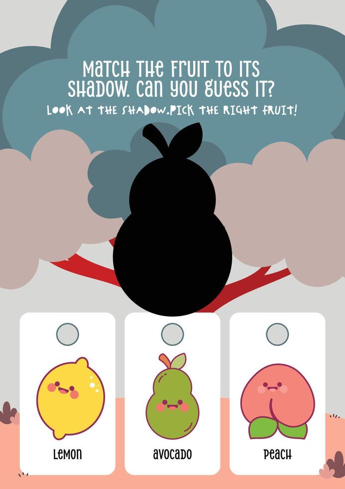 Matching fruit shadows worksheet for kids in a cute printable design supporting fun recognition learning vector
