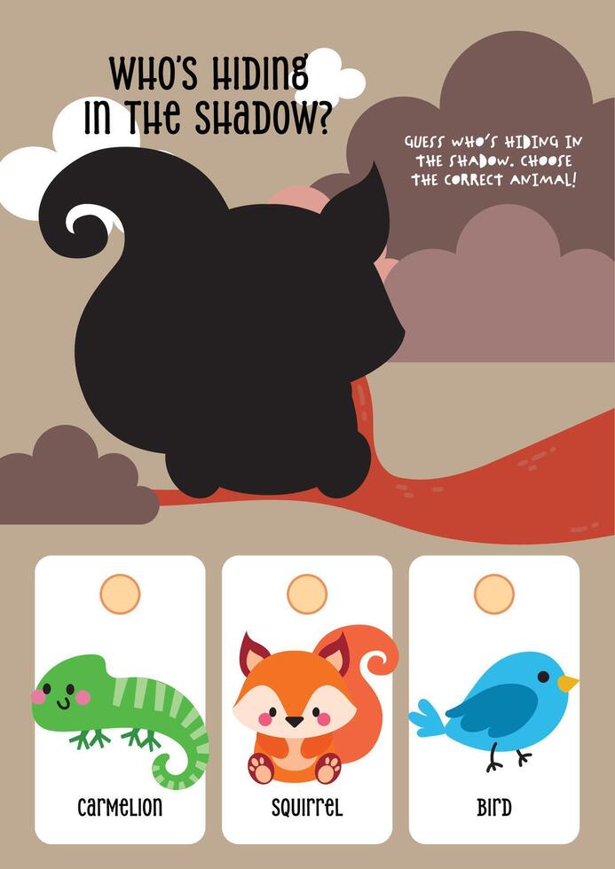 Cute and colorful worksheet for kids with animal shadow match activity in trees for developing early learning and visual skills vector