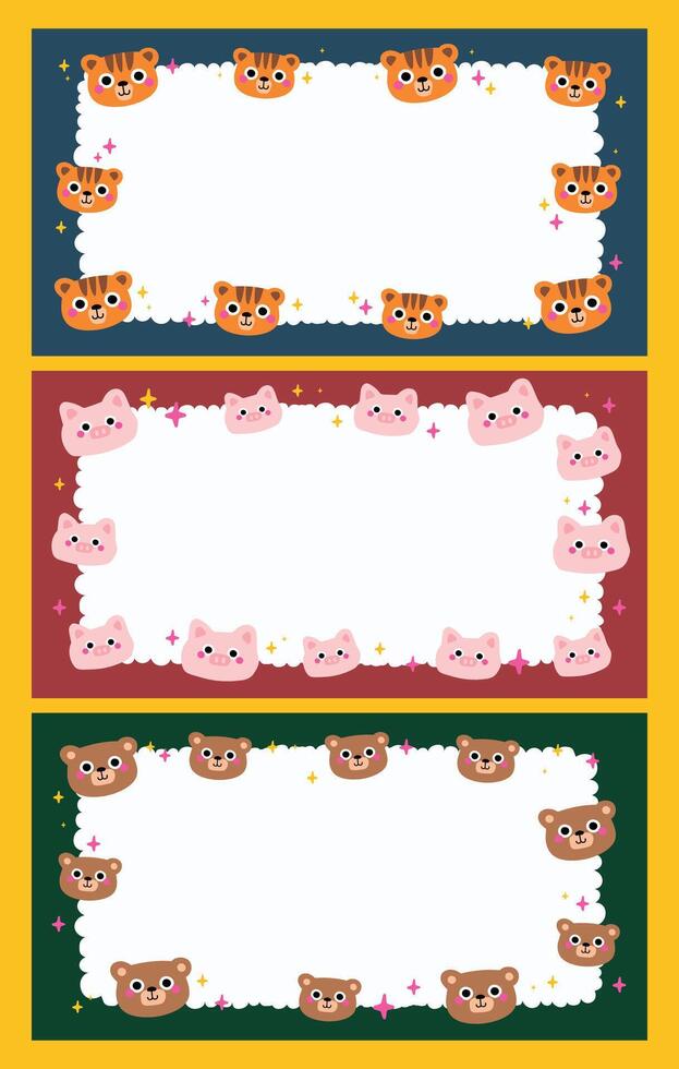 Cute kawaii blank notes set with adorable animal theme and colorful layout great for kids writing planning journaling or school fun printable template use vector