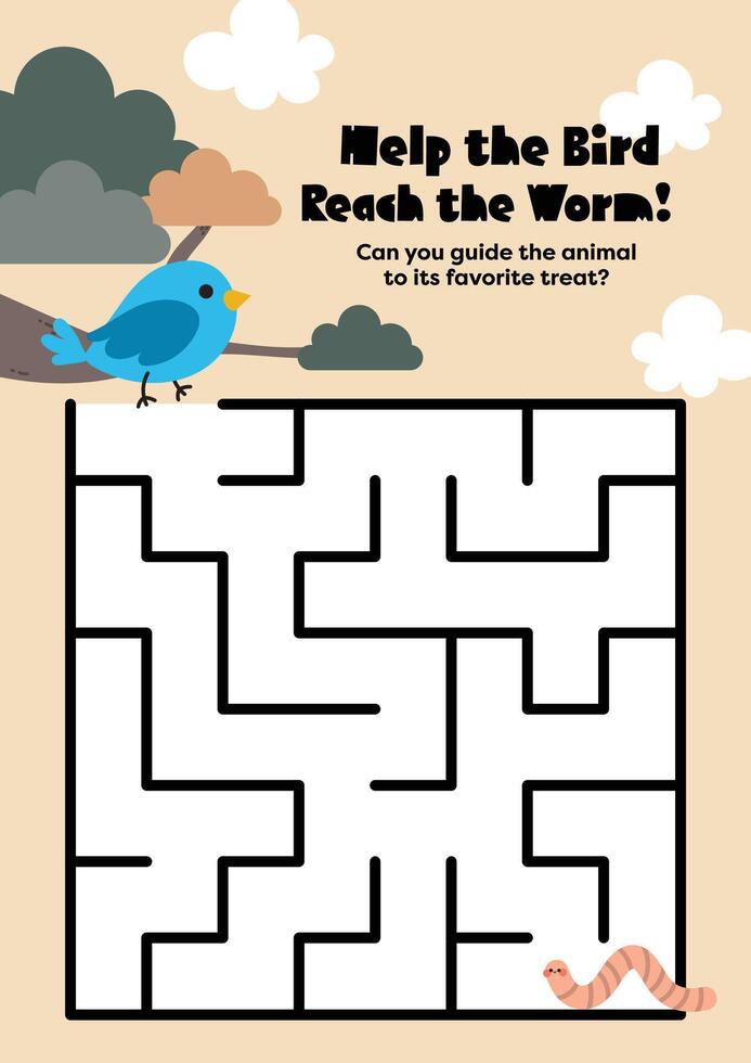Printable worksheet in kawaii style for kids to follow a maze from animals to food for playful learning vector