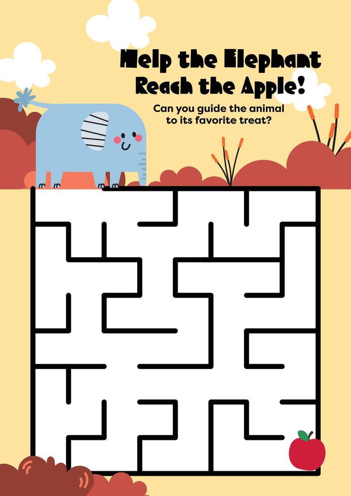 Cute and colorful worksheet where kids trace a maze to match animals with food supporting learning through play vector