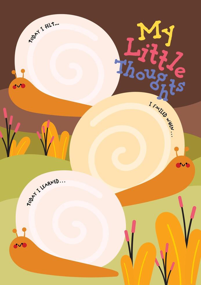 a Cute kawaii printable layout for kids to reflect on their day fun and simple self reflection journal page to build positive habits and emotional growth. vector