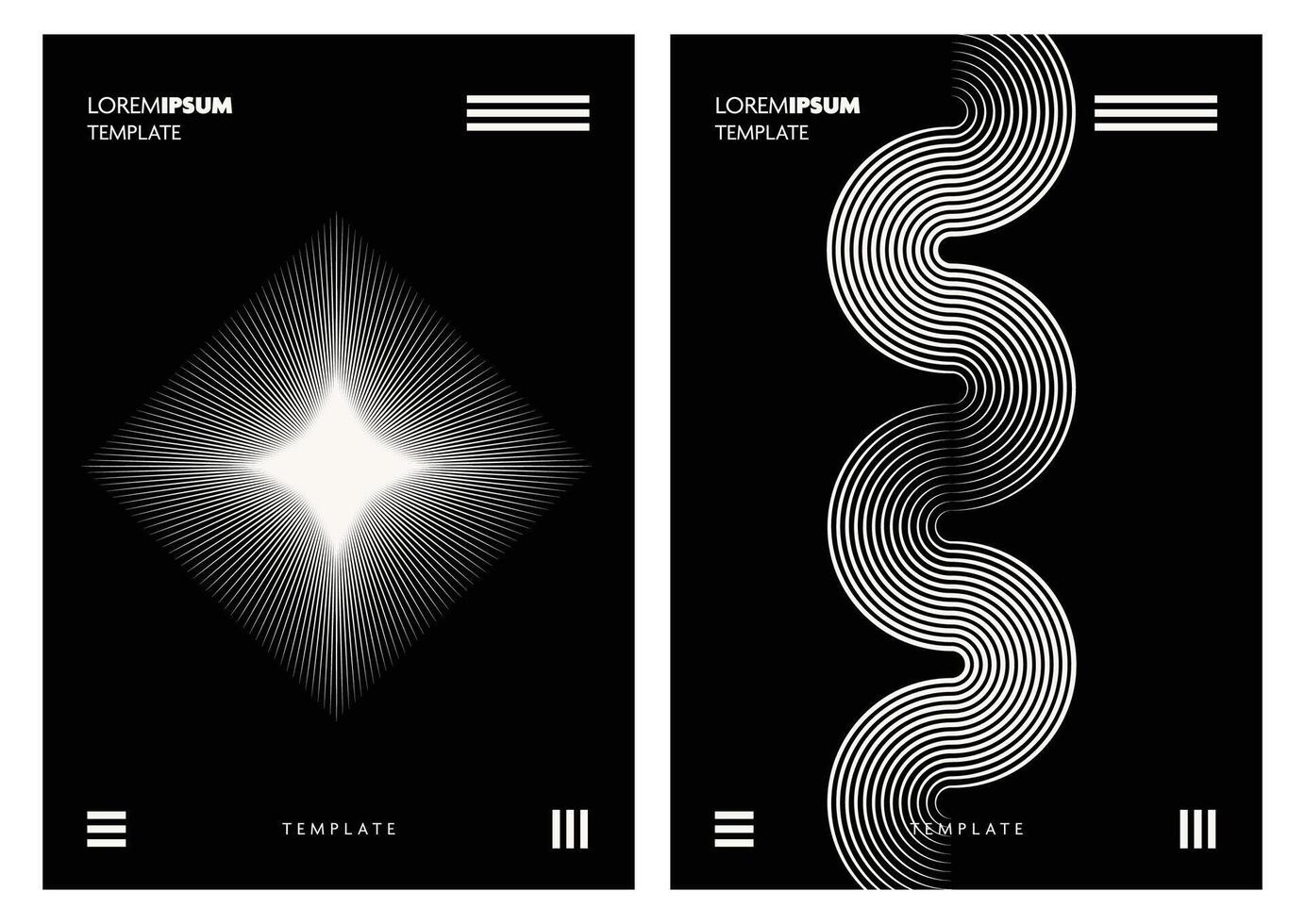 Set of abstract graphic wallpapers featuring repeated line patterns in monochrome shades. Ideal for modern backgrounds, textures, and stylish design elements. vector