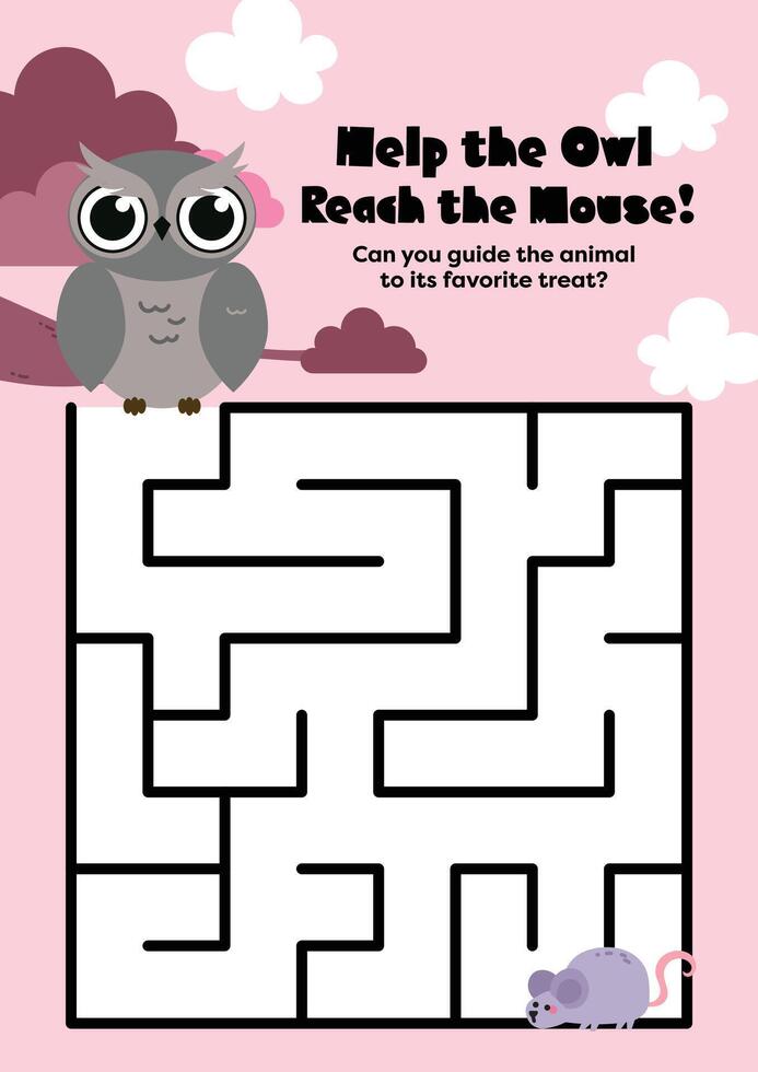 Cute kawaii printable worksheet for kids to trace a fun maze connecting animals to their food. Great for early education and learning through play. vector